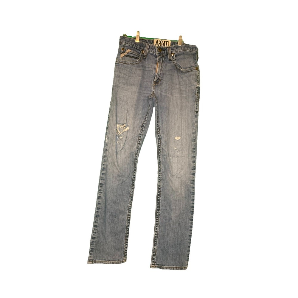 Ariat M4 Jeans 30 x 34 Low Rise Straight Blue Denim Stretch Distressed Workwear
